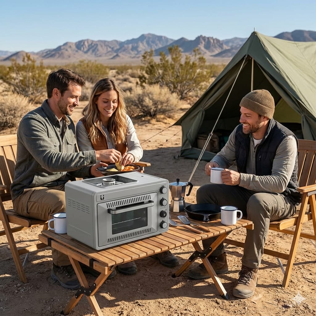 FLUGN FD998 white portable camping oven and stove for outdoor cooking