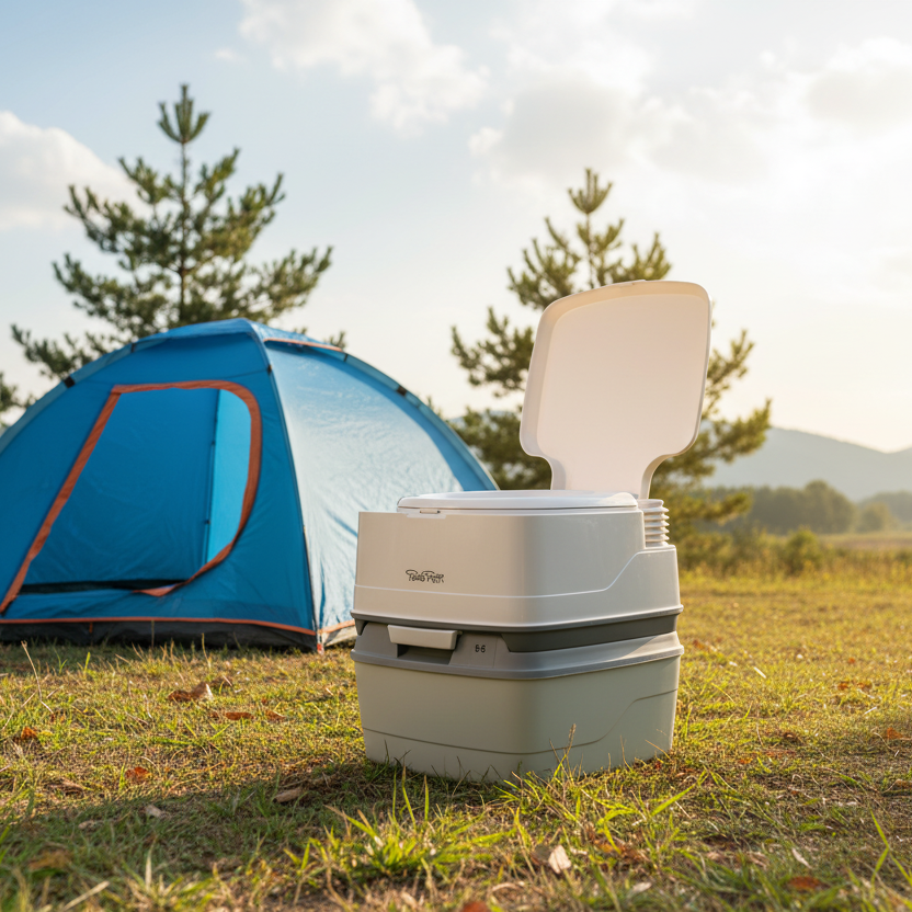 Porta Potti 165 portable toilet set up at campsite